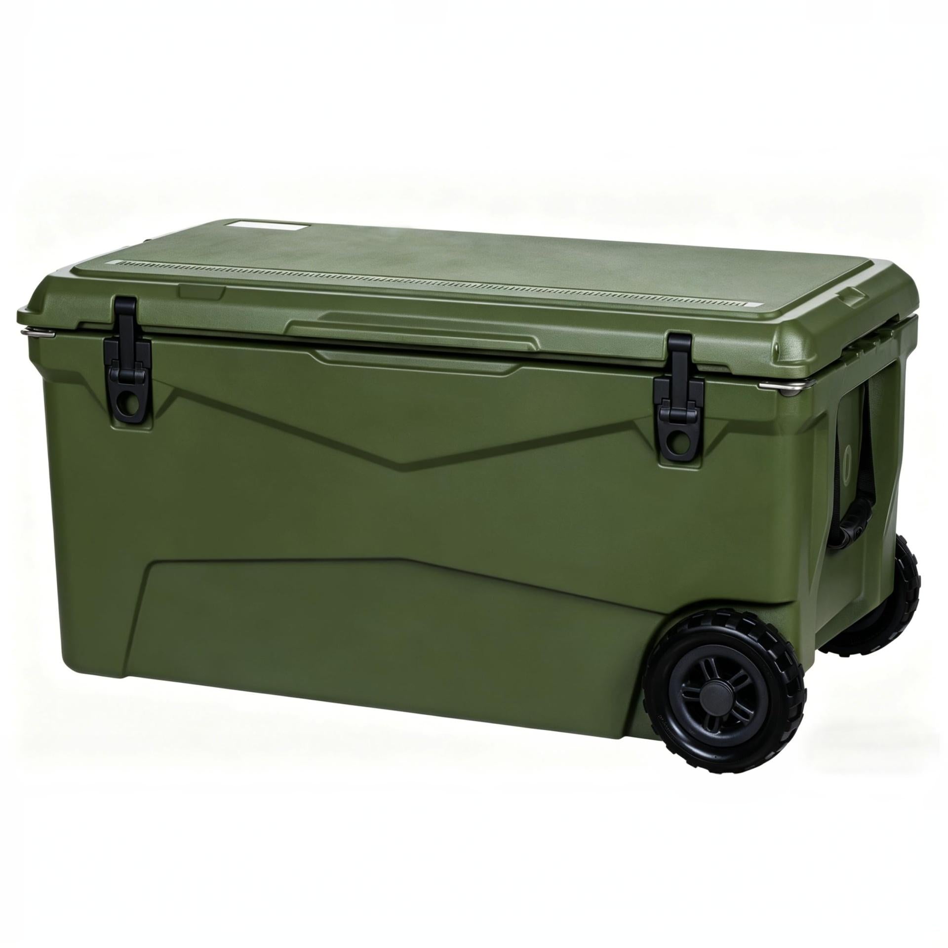 Garvee Extra-Thick Insulated Rolling Camping Cooler 110qt with Wheels Military Grass Green Portable Ice Chest For Outdoor Adventures
