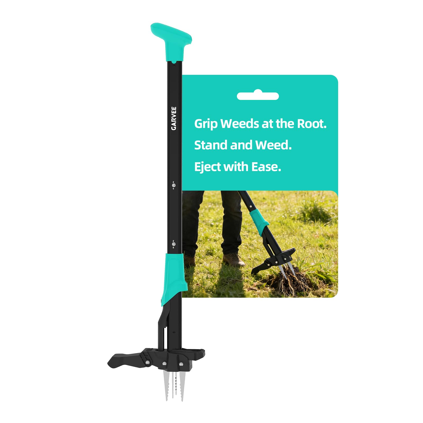 tool for removing plants from pots Garvee 40" Stand-Up Weed Puller Tool, 4-Claw Stainless Steel Root Remover with Easy Eject, Ergonomic Long Handle Manual Weeder for Lawn & Garden
