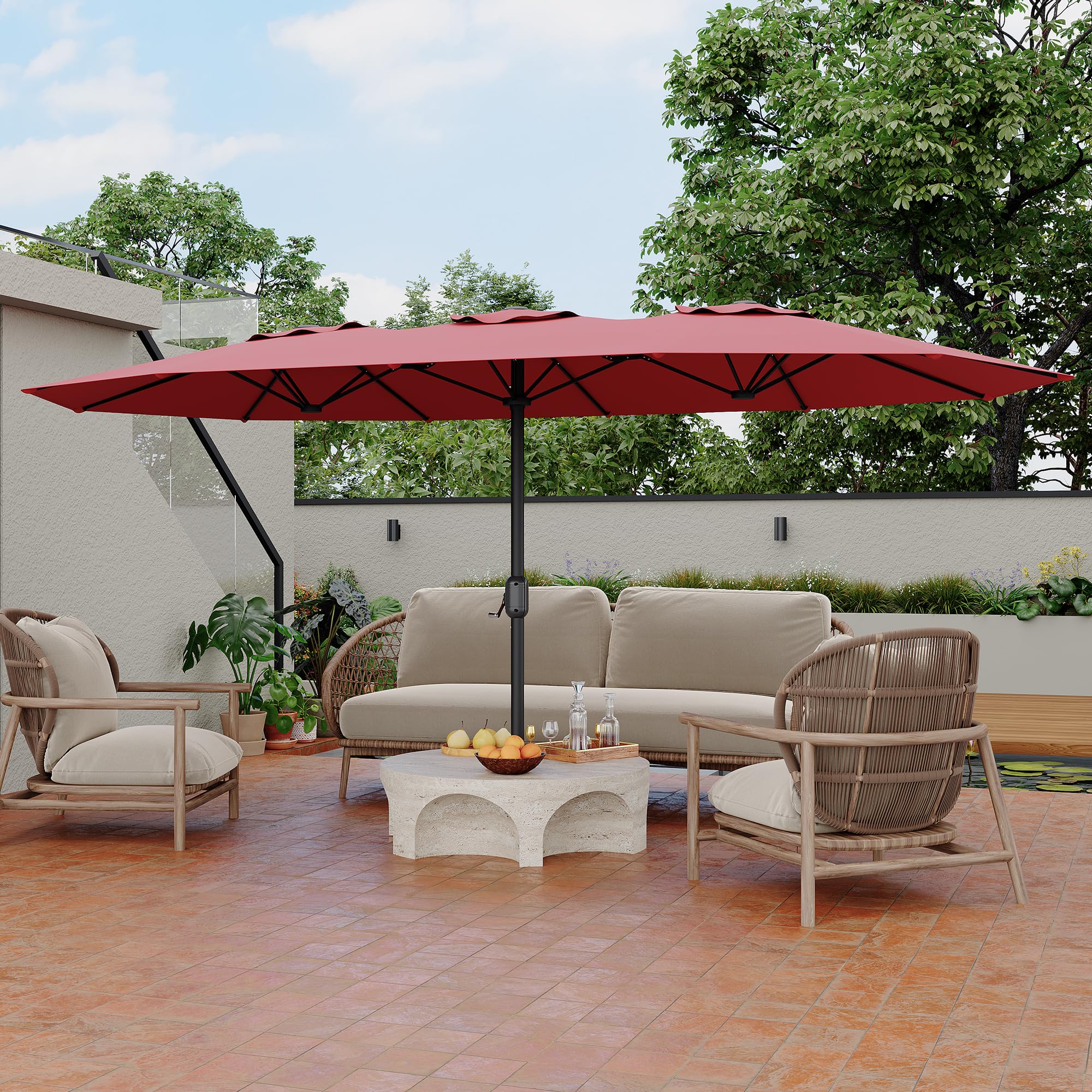 Garvee Double-Side Rectangular Pool Umbrella 15ft Large Patio Umbrella with Base Outdoor Market Umbrellas for Poolside Lawn Backyard