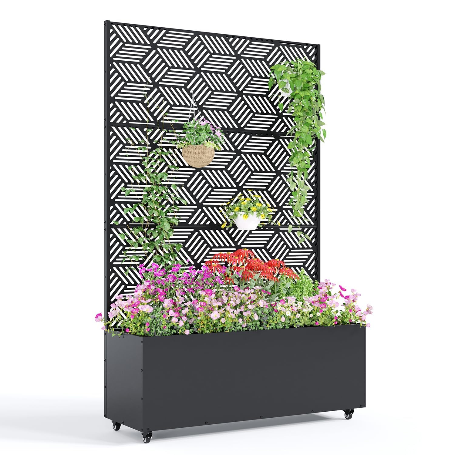 Garvee Metal Planter Box with Trellis and Wheels for Climbing Plants,  Vegetables, Privacy Screen, 71