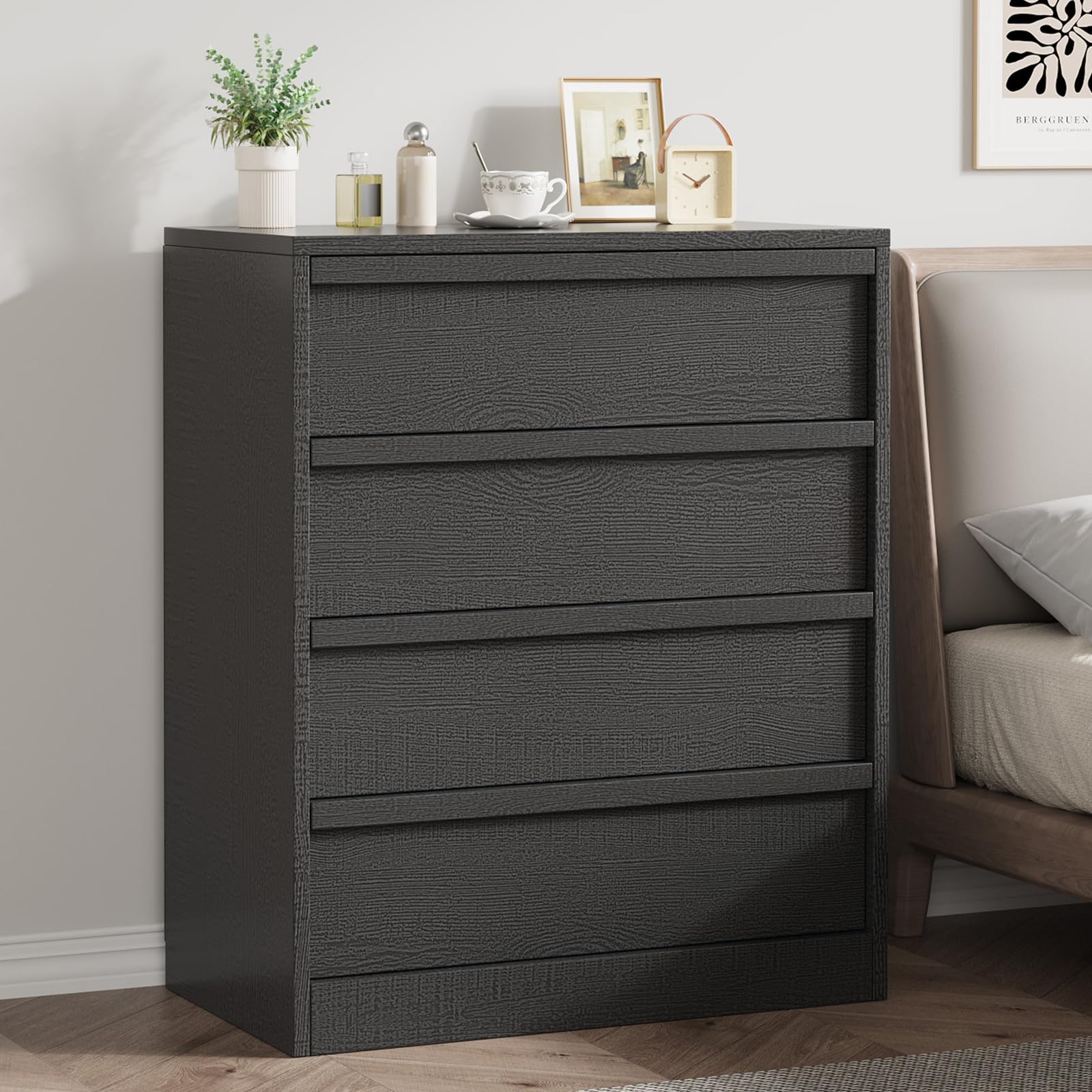 Garvee Tall Storage Solution 4-Drawer Dresser – Freestanding Chest Organizer for Bedroom, Living Room, Entryway – Modern Vertical End Table –