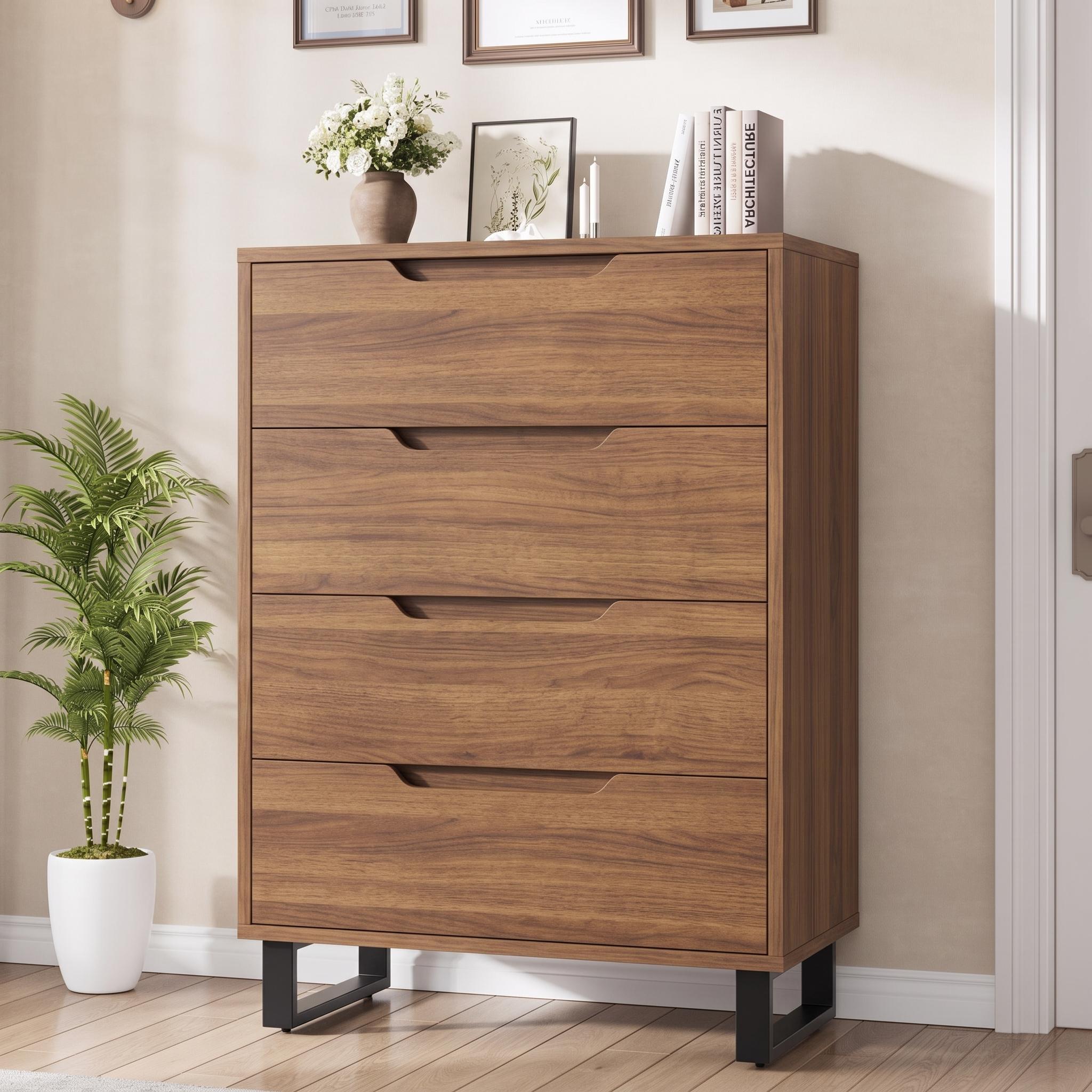 Garvee Modern 4-Drawer Tall Dresser for Bedroom – Space-Saving Freestanding Vertical Storage Cabinet with Adjustable Feet – Sturdy Wooden Chest