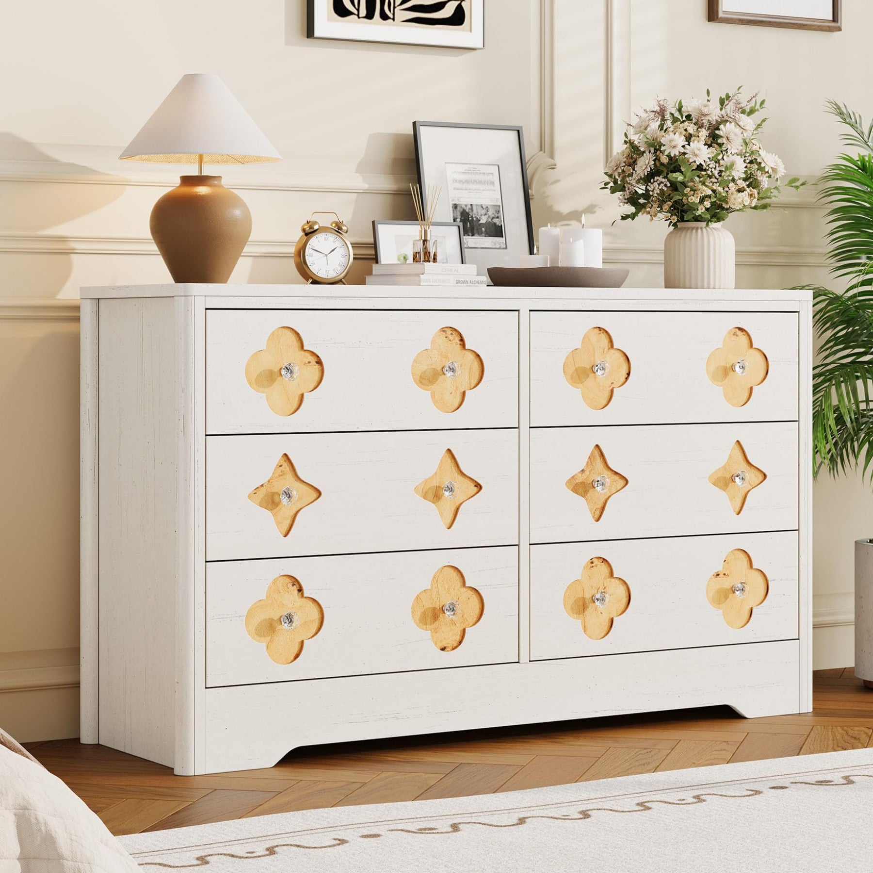Garvee 6 Drawer Boho Dresser with Crystal Knobs, Water-Resistant