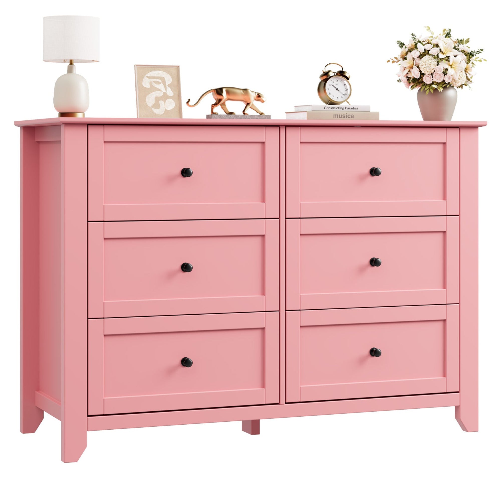 6 drawer dresser pink Garvee 6 Drawer Dresser Pink Modern Large Chest of Drawers for Bedroom Nursery Closet 47.2" Wide