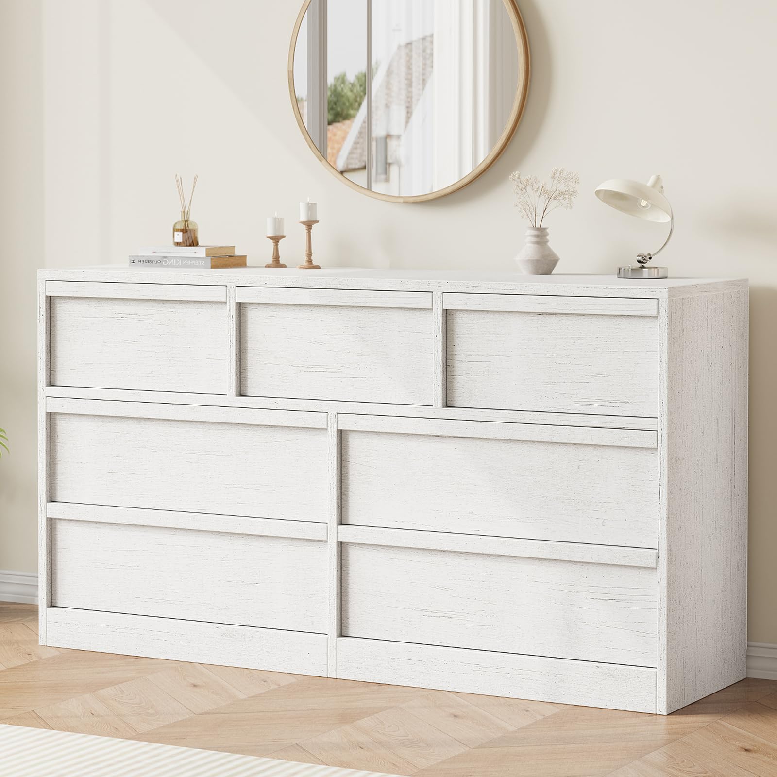 dresser antique white Garvee 7 Drawer Dresser Antique White Wooden Chest with Large Storage for Bedroom & Living Room 54in