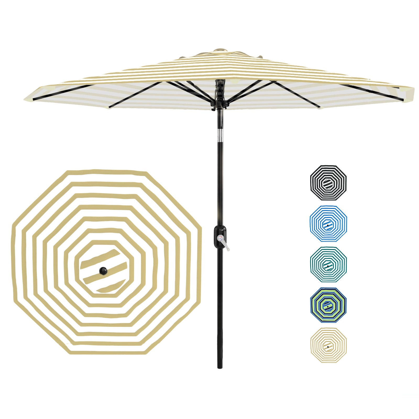 Garvee 9 ft Outdoor Patio Umbrella with 8 Sturdy Ribs, Crank Lift, Push-Button Tilt & UV-Resistant Waterproof Canopy for Pool, Deck, Yard & Garden