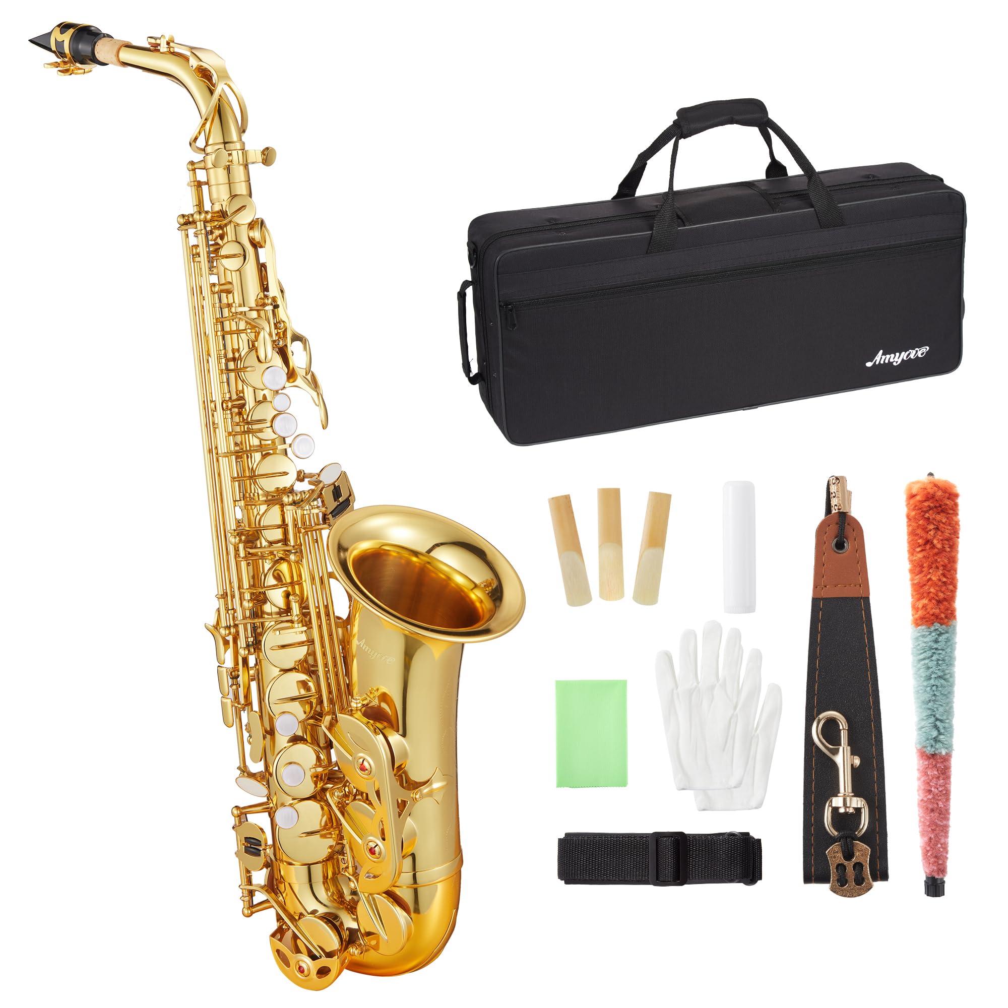 Garvee Eb Alto Saxophone Black Gold Keys Gold Lacquer Beginner Kit