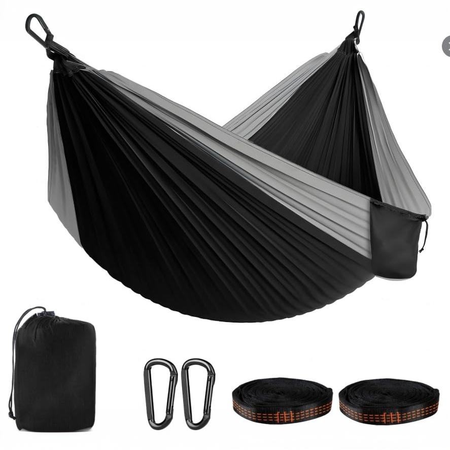 tent/ hammock 2 person Garvee Adult Double Camping Hammock 10ft x 6.5ft Orange and Gray 210T Nylon  Portable Outdoor Relaxation