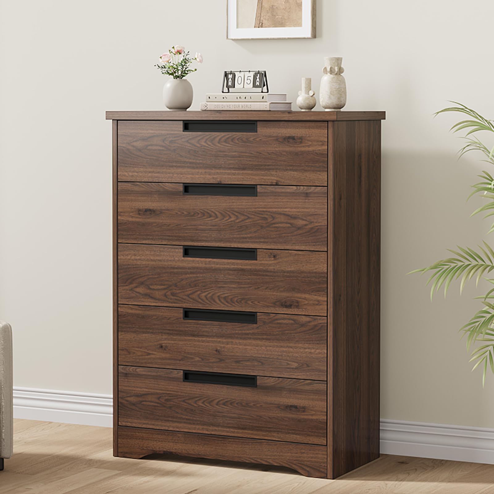 Garvee Modern 5 Drawer Wooden Dresser Walnut Brown for Bedroom Nursery Living Room Garvee Modern 5 Drawer Wooden Dresser Walnut Brown for Bedroom Nursery Living Room