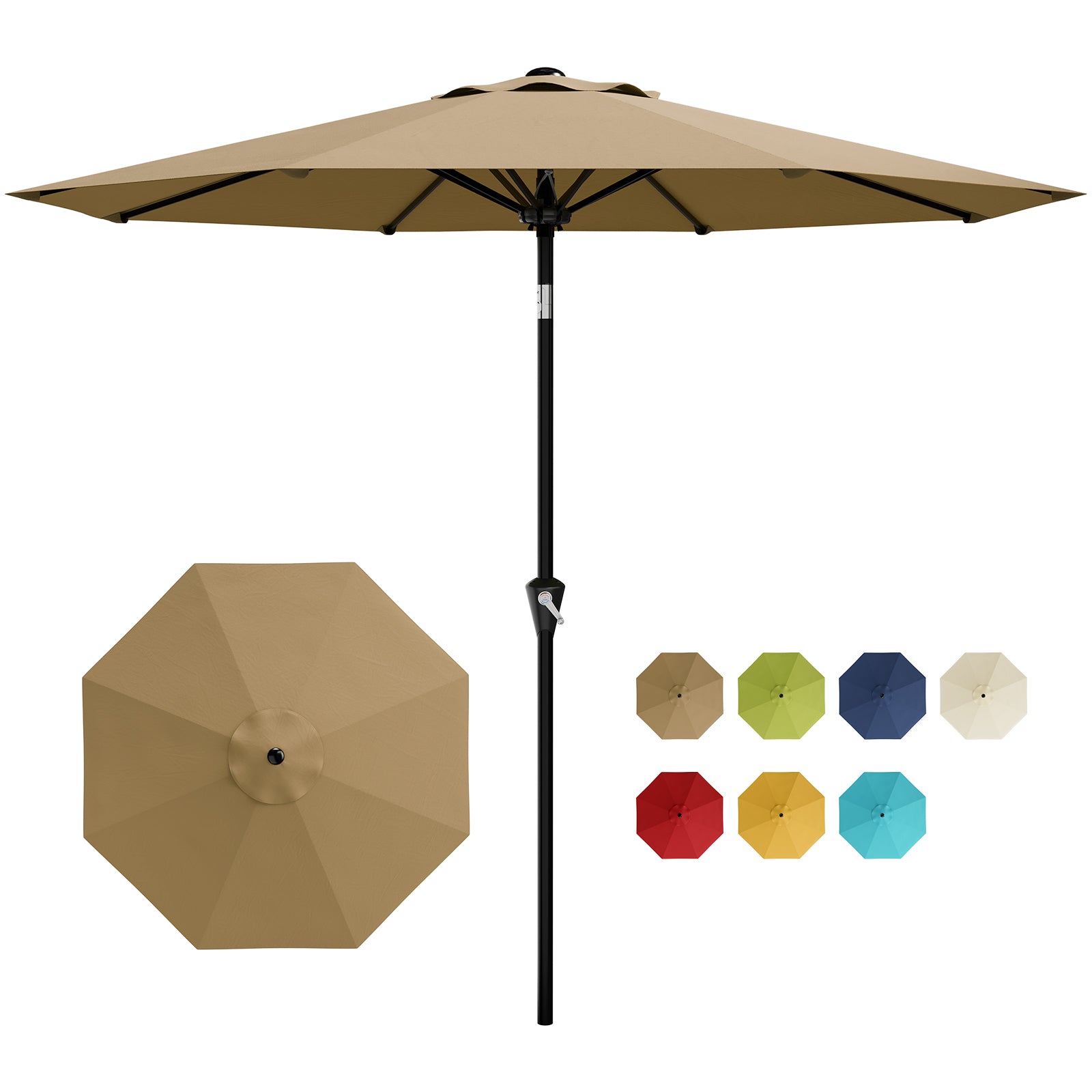 Garvee 10FT Khaki Tan Outdoor Patio Umbrella ?C Waterproof Market Parasol with Smooth Crank Lift, Push Button Tilt, 8 Sturdy Ribs, UV Protection ?C