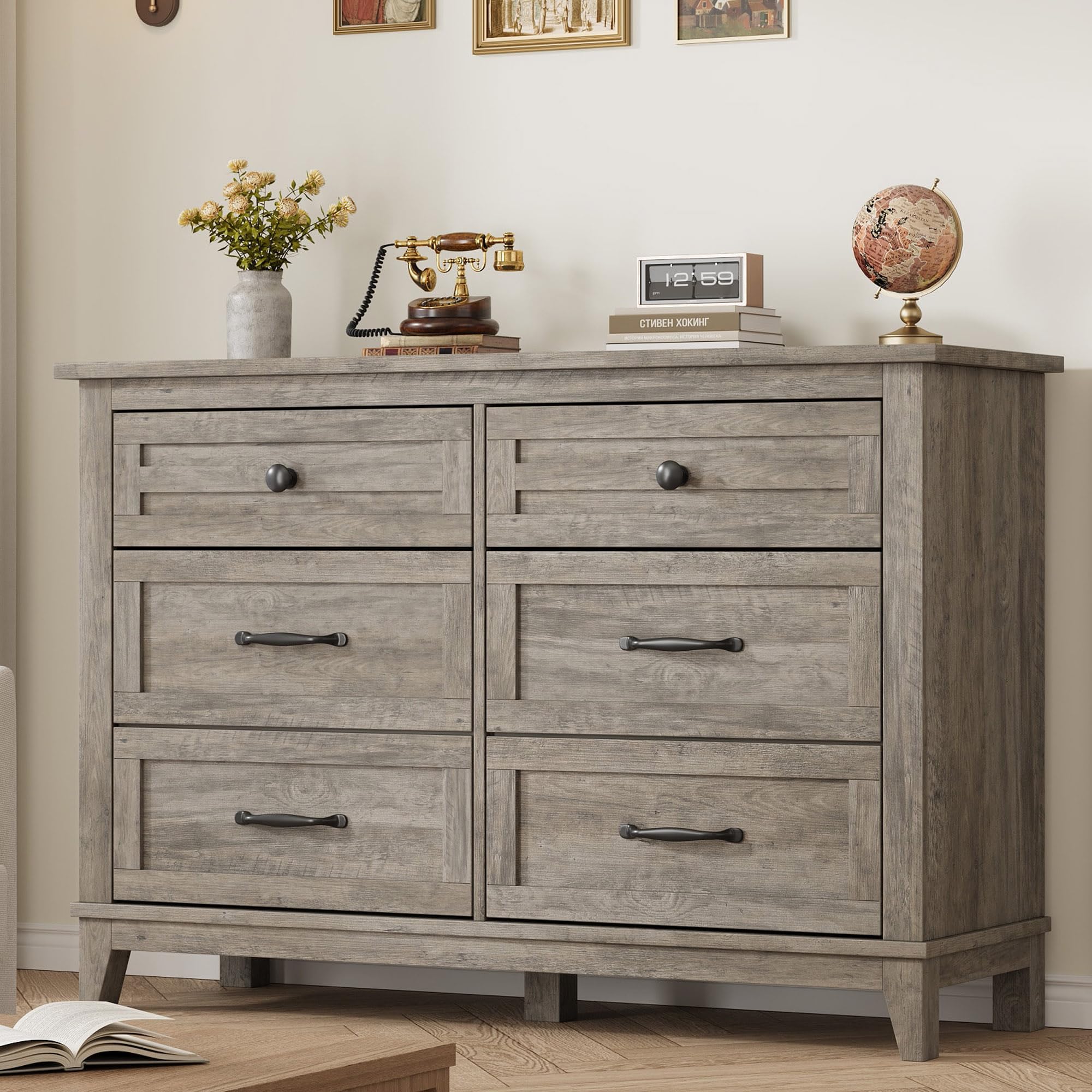grey wood dresser Wood Dresser 3+3 Drawers Chest Corona Gray