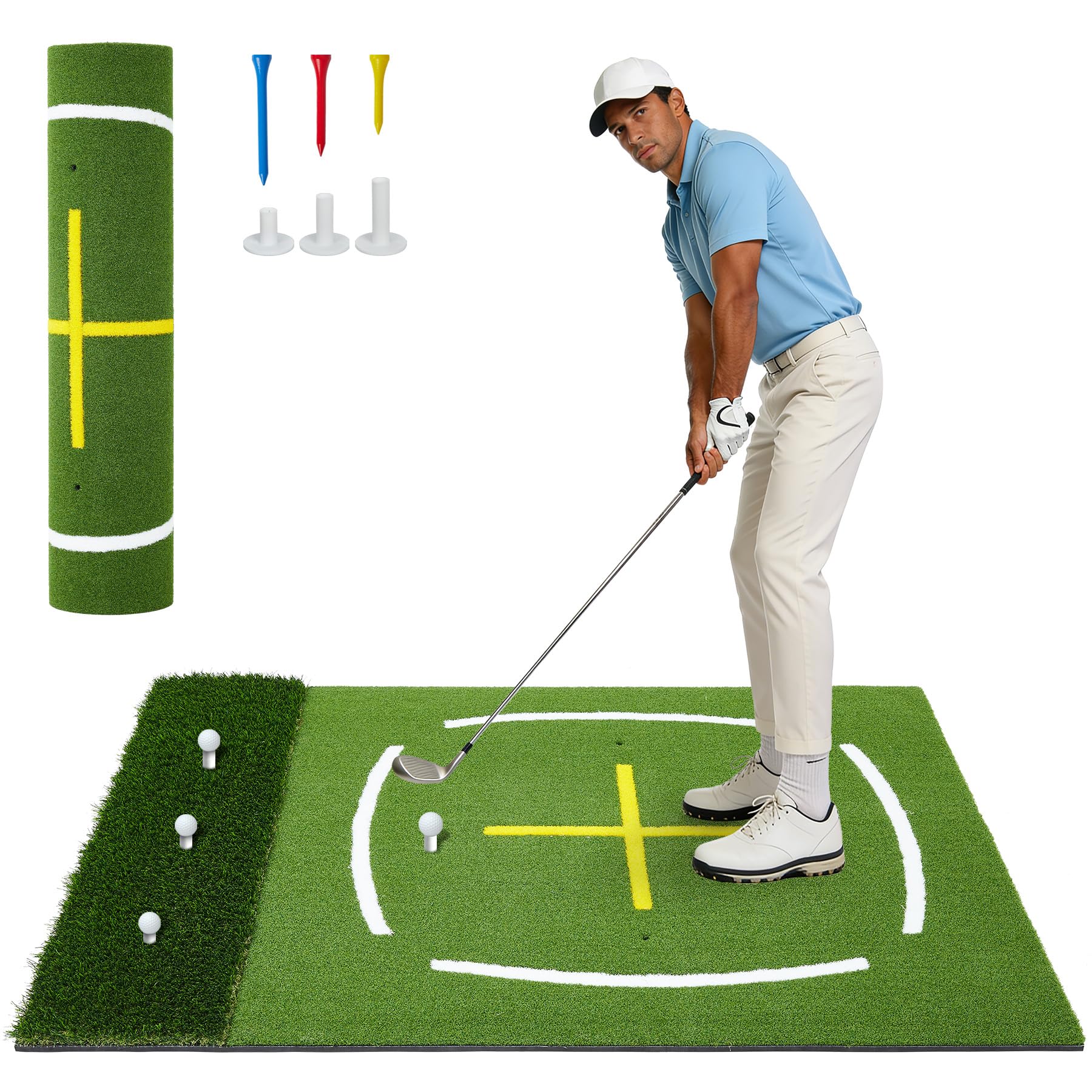 Garvee 5' x 4' Golf Hitting Mat with Cross-Shaped Stance Guide