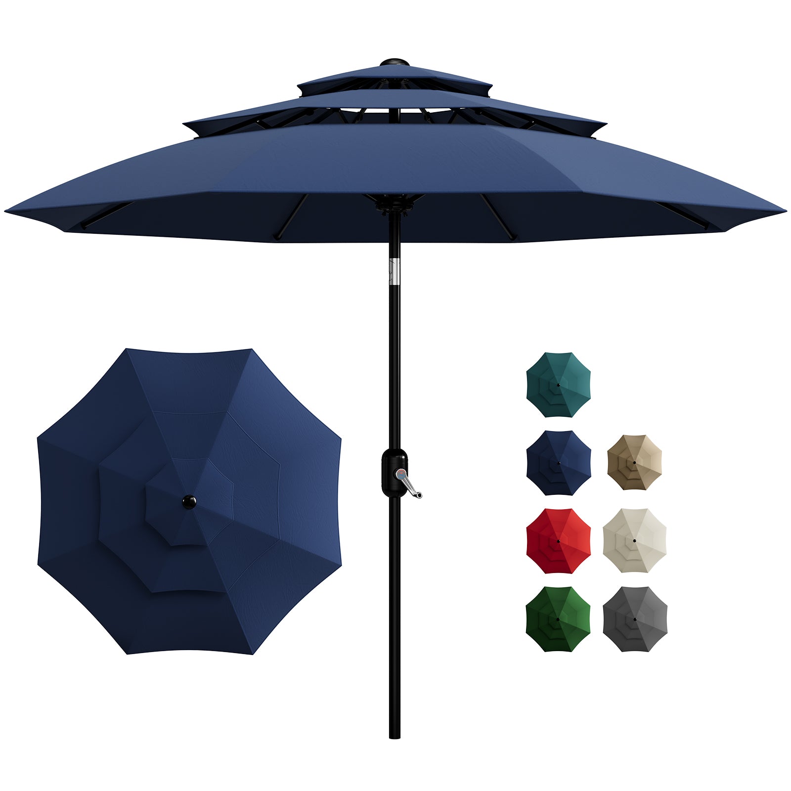 Garvee 3-Tier Vented Patio Umbrella 10Ft Navy Blue – Outdoor Sun Protection, Easy Crank & Tilt, 8 Sturdy Ribs, Garden, Pool, Deck, Yard