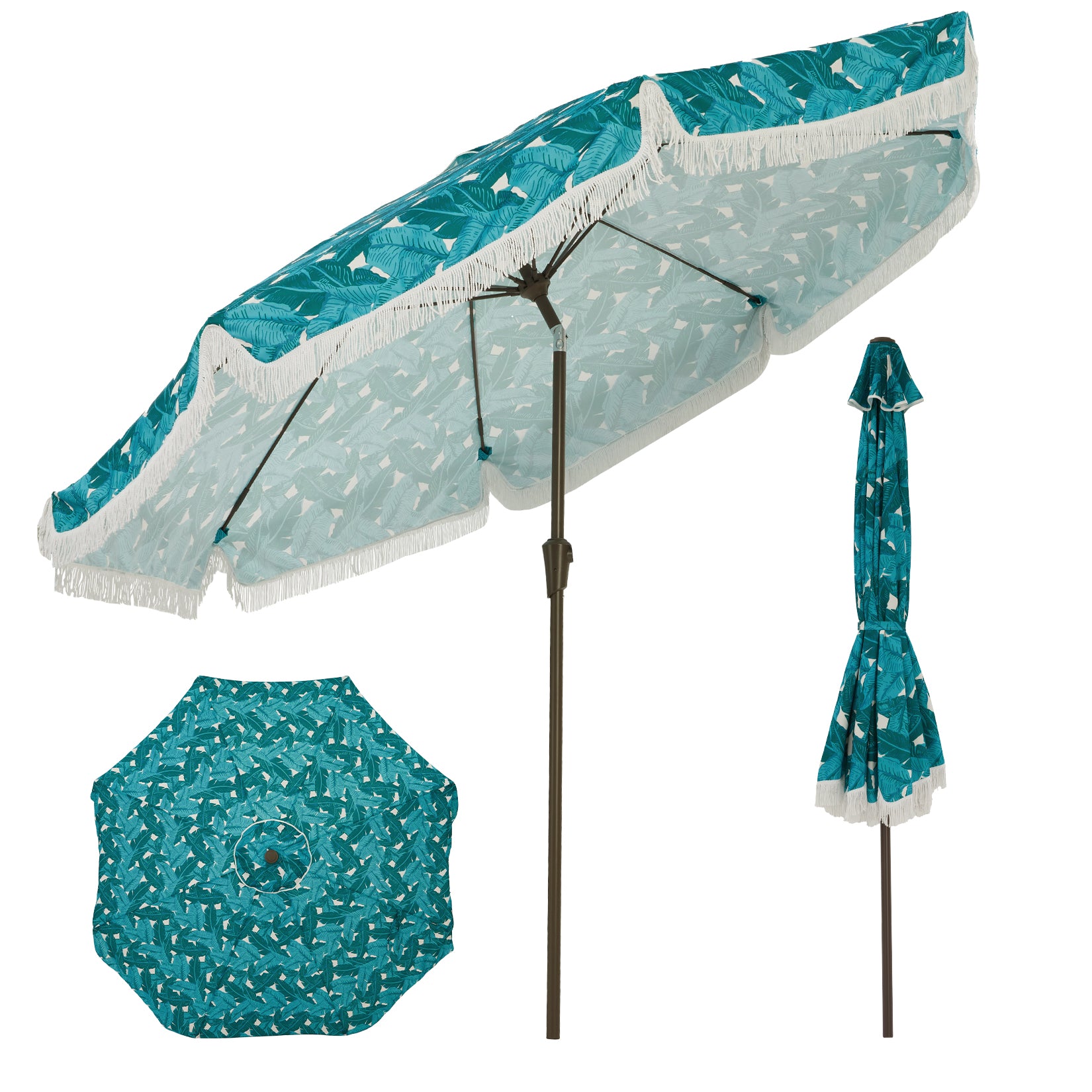 Garvee 10FT Fringe Patio Umbrella with Crank Handle and Push Button Tilt, 8 Fiberglass Ribs, 1.5 Garvee 10FT Fringe Patio Umbrella with Crank Handle and Push Button Tilt, 8 Fiberglass Ribs, 1.5