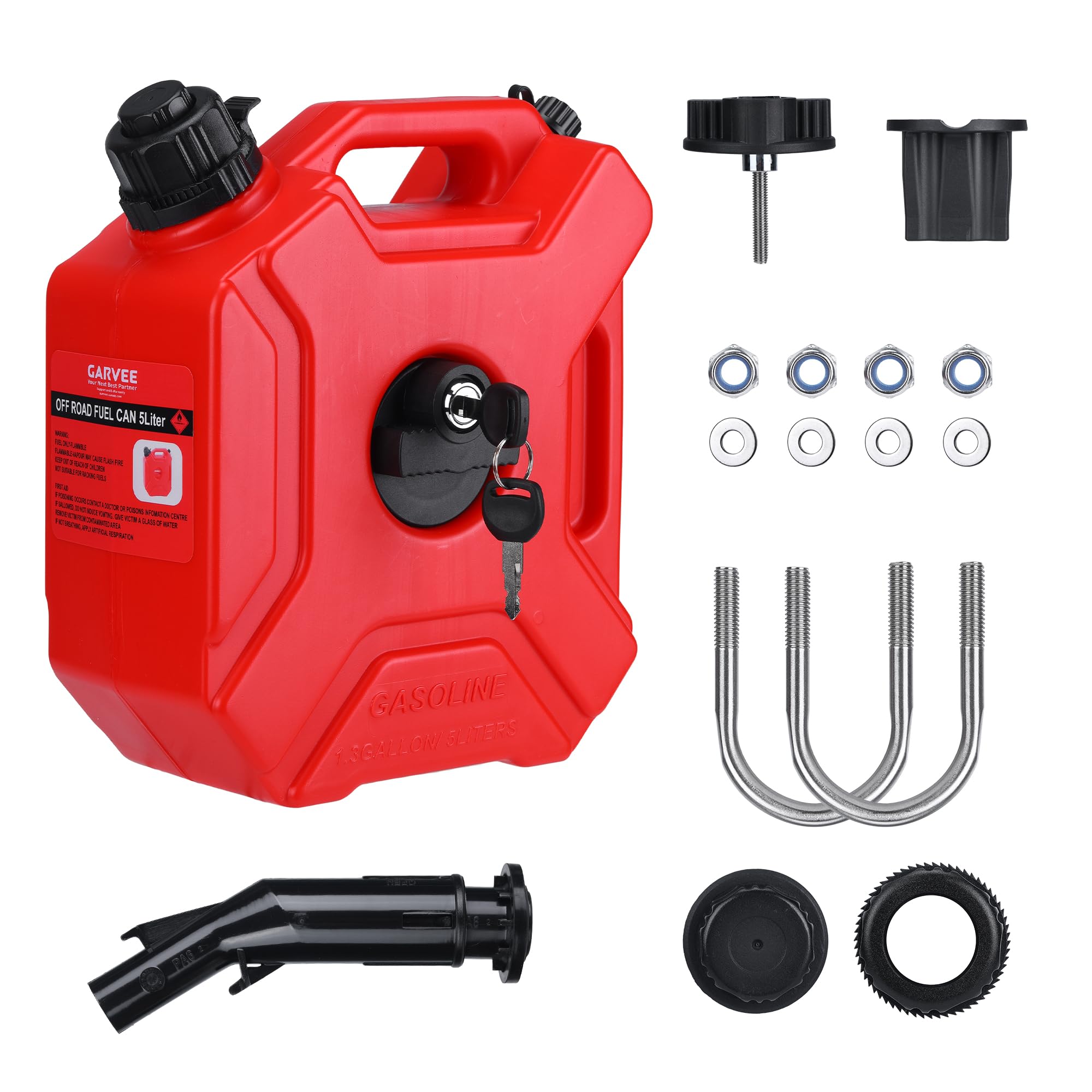 Garvee Secure 5L Portable Gas Can With Locking Mounting Bracket