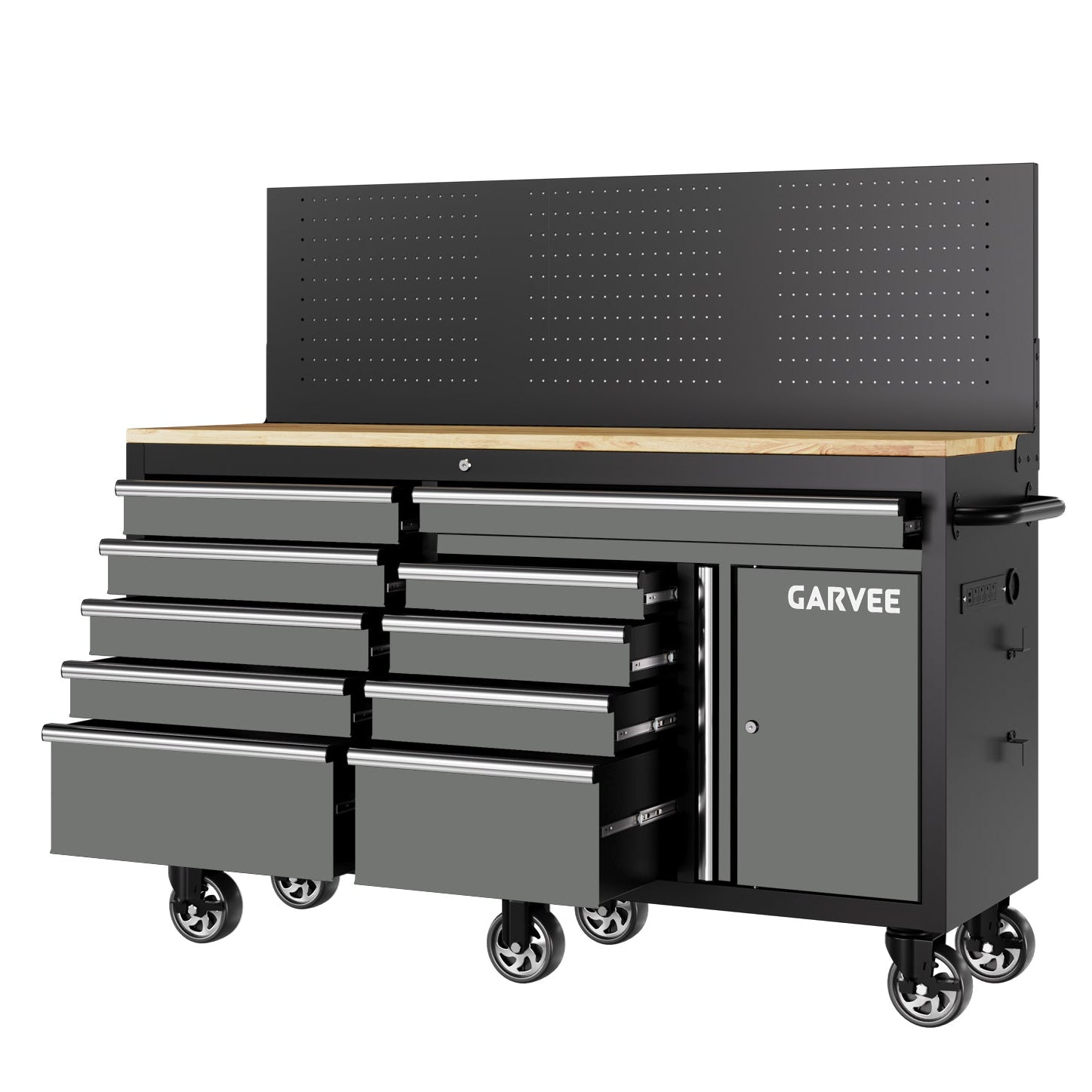Garvee 60 in Rolling Tool Chest with 10 Drawers & Pegboard, Mobile