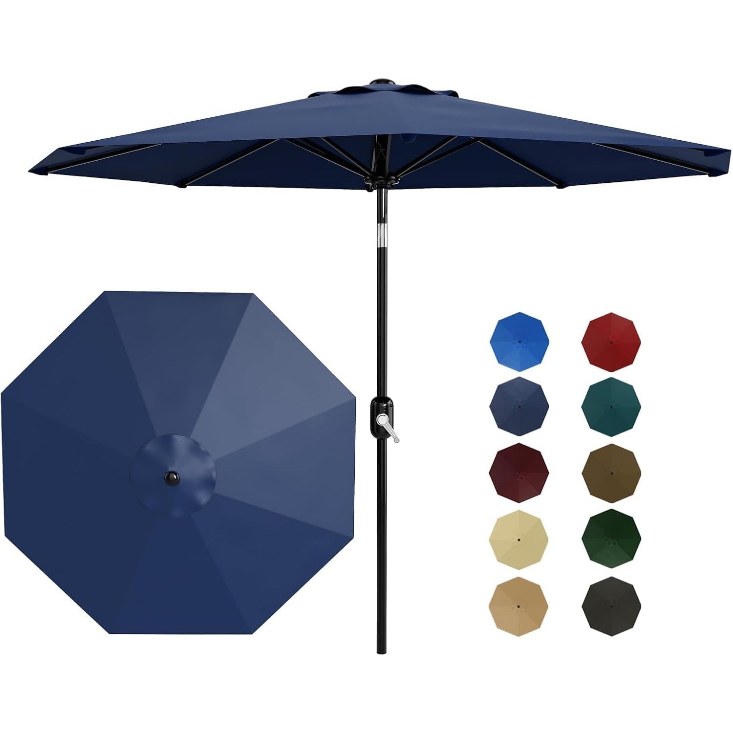 Garvee 9' Patio Table Umbrella, Crank Lift & Push Button Tilt, UV-Resistant Vented Market Umbrella with 8 Iron Ribs for Pool, Deck, Yard & Garden