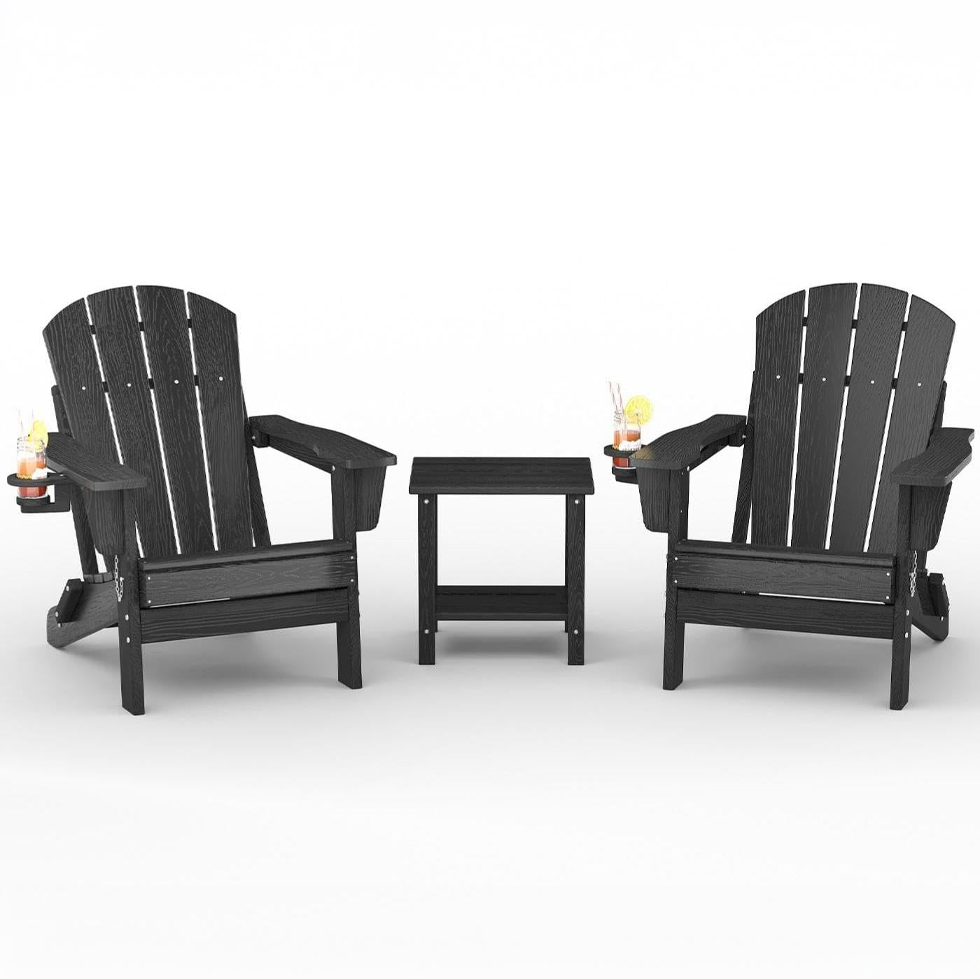 Garvee Folding Adirondack Chairs Set of 2, HDPE Patio Chairs with Side