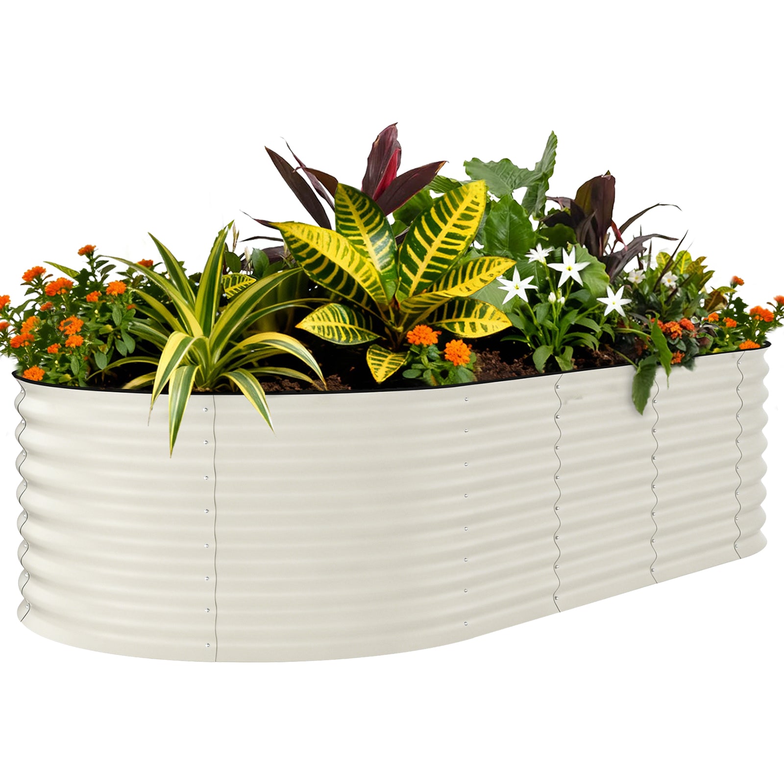 large metal planter pots Garvee Large Galvanized Raised Garden Bed 8x4x2 ft Metal Planter Box for Vegetables Flowers Herbs Beige Rust-Resistant Bottomless Easy Assembly