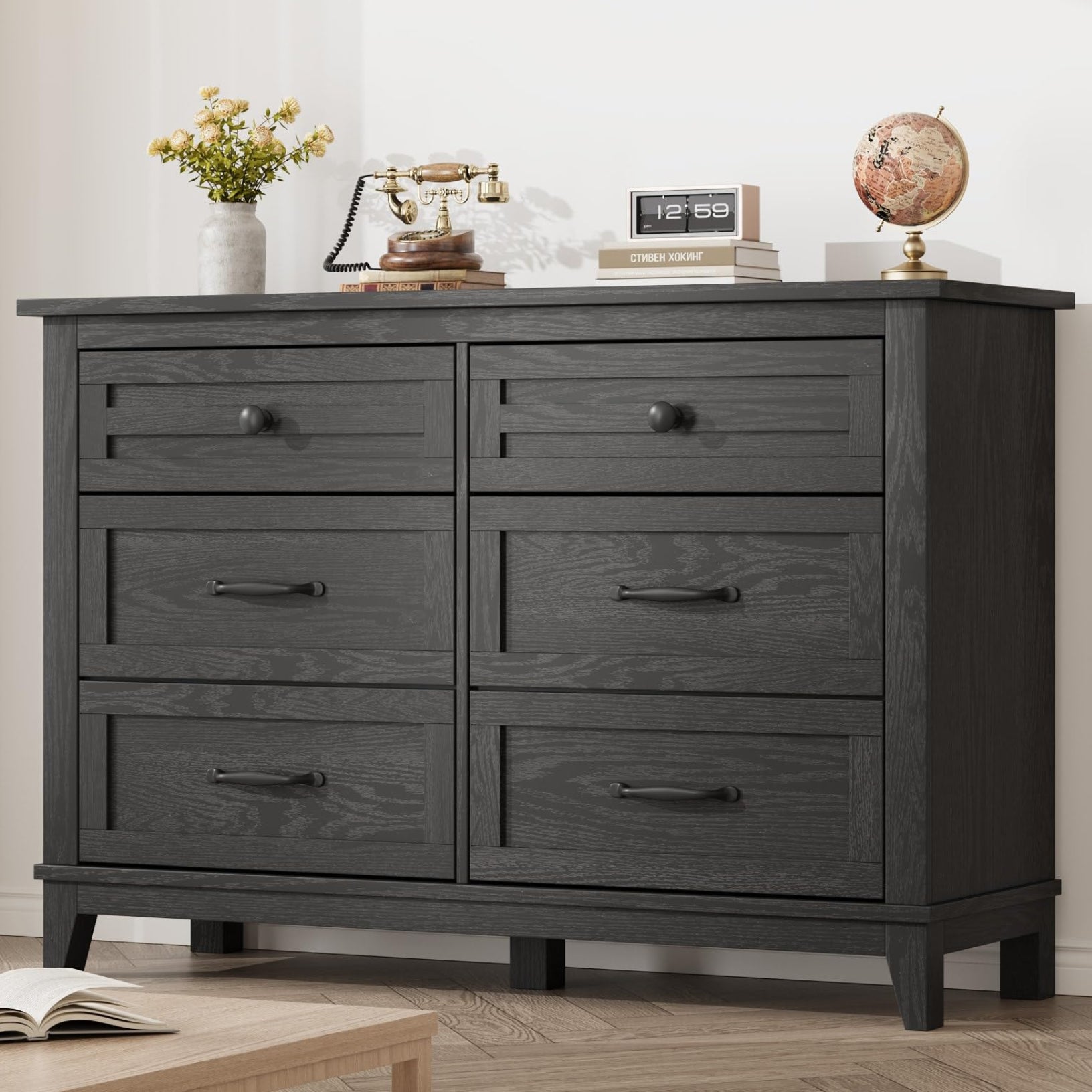 6 drawer black dresser for bedroom Sikaic 51.5 Inches Wide Dresser with 6 Drawers Black