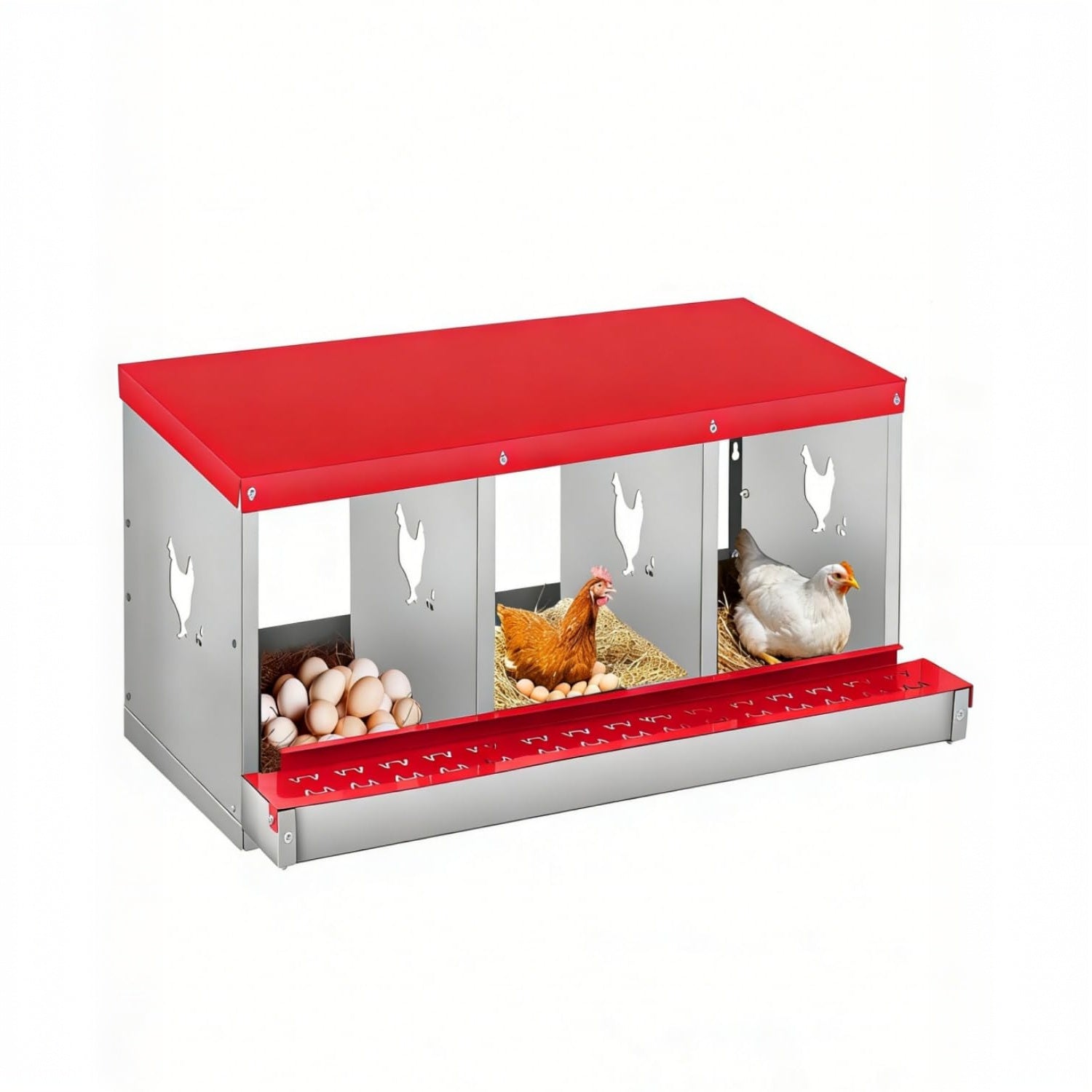 Garvee Chicken Nesting Box 3 Room Galvanized Steel Laying Boxes