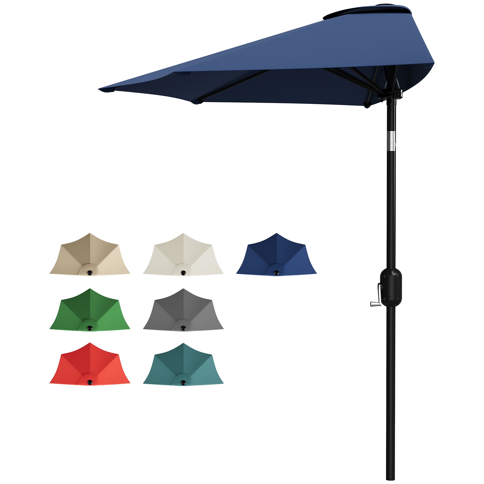 Garvee Half Patio Umbrella 9FT Navy Blue, Smooth Crank Lift, UV Protection, Durable Steel Pole for Outdoor Shade on Balcony, Deck, Garden, Pool