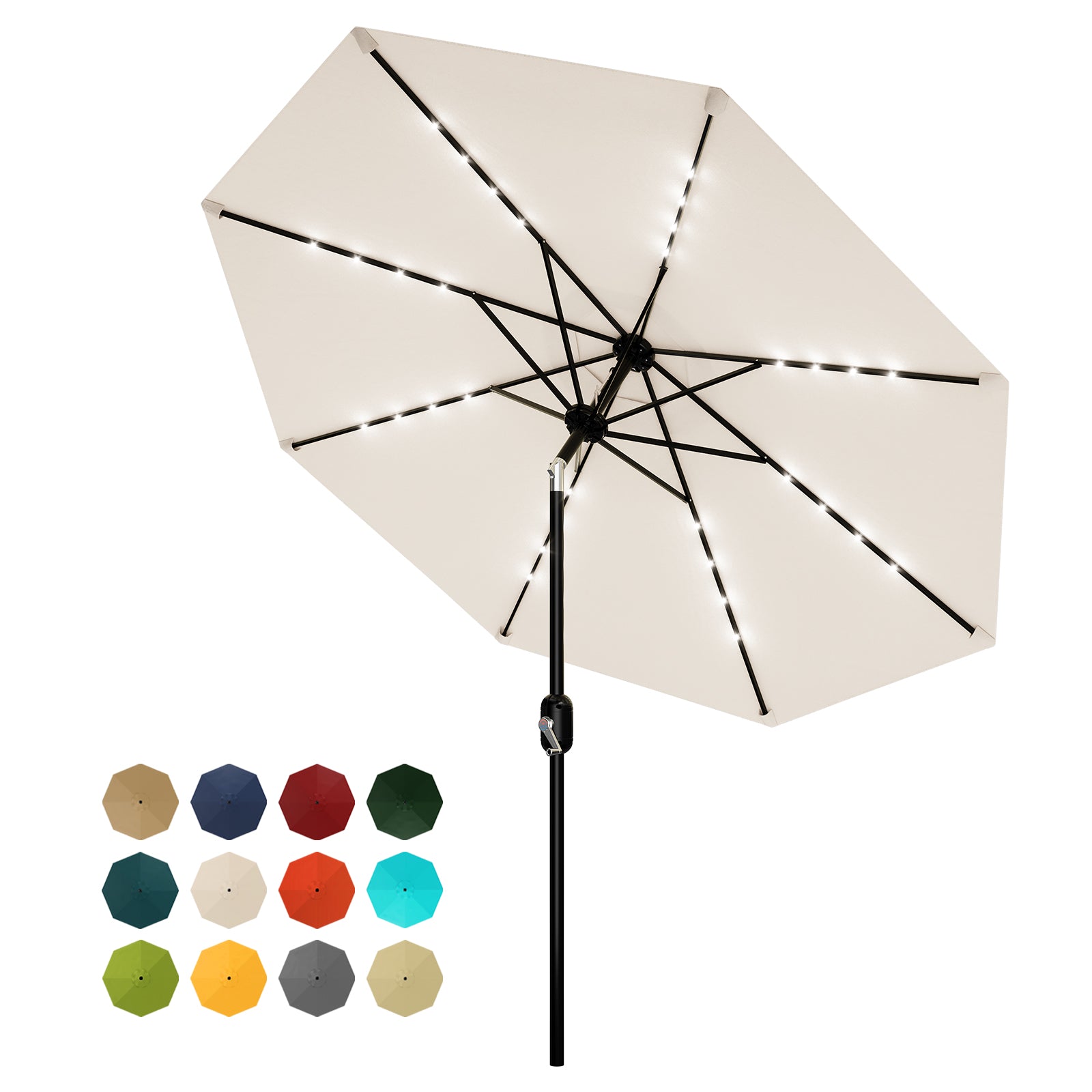 Garvee Solar LED Patio Umbrella 9FT ?C 32 Lights, 8 Sturdy Ribs, Tilt & Crank, UV & Water Resistant Outdoor Parasol for Garden, Deck, Pool, Table ?C