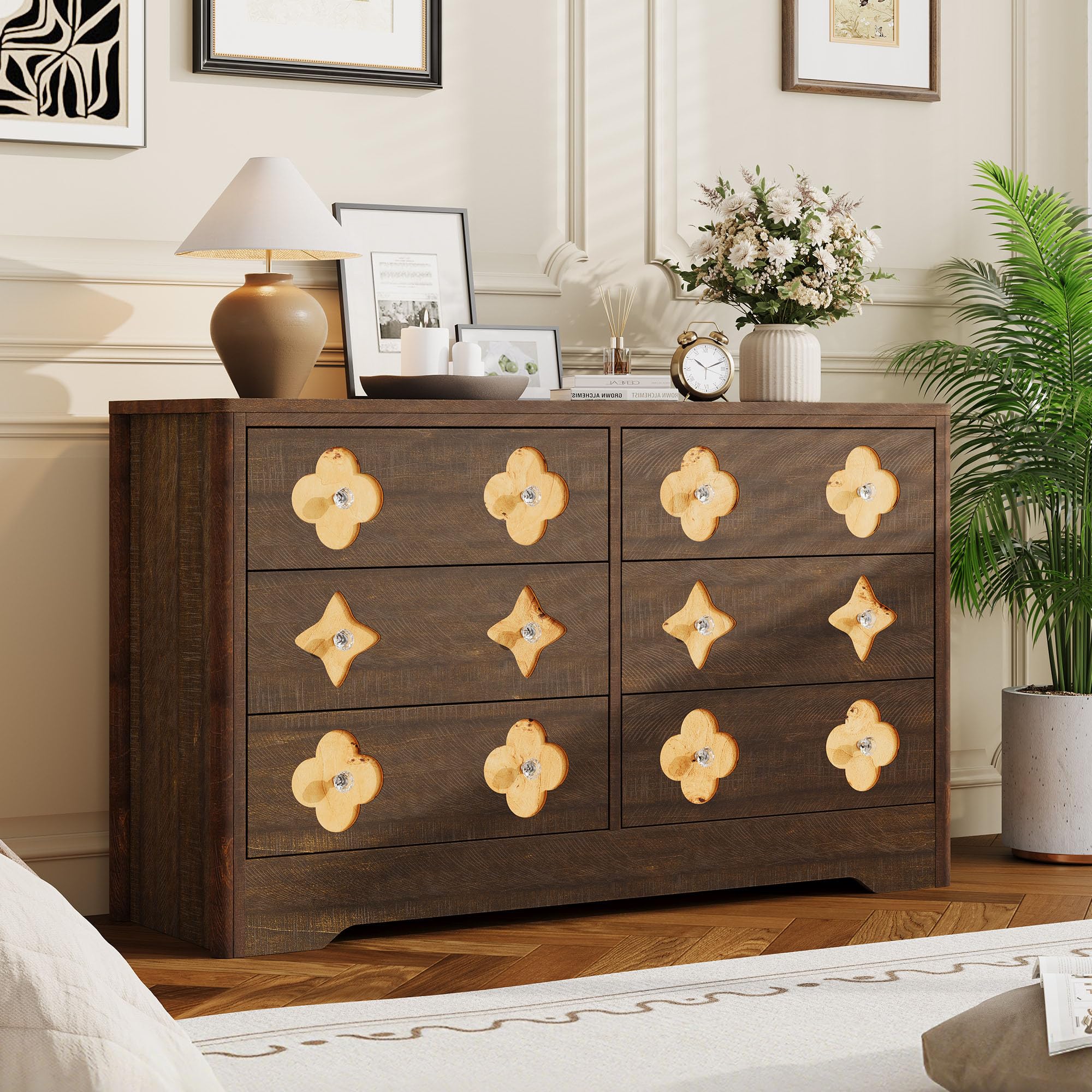 Garvee Spacious 6-Drawer Bedroom Dresser with Crystal Knobs, Stylish
