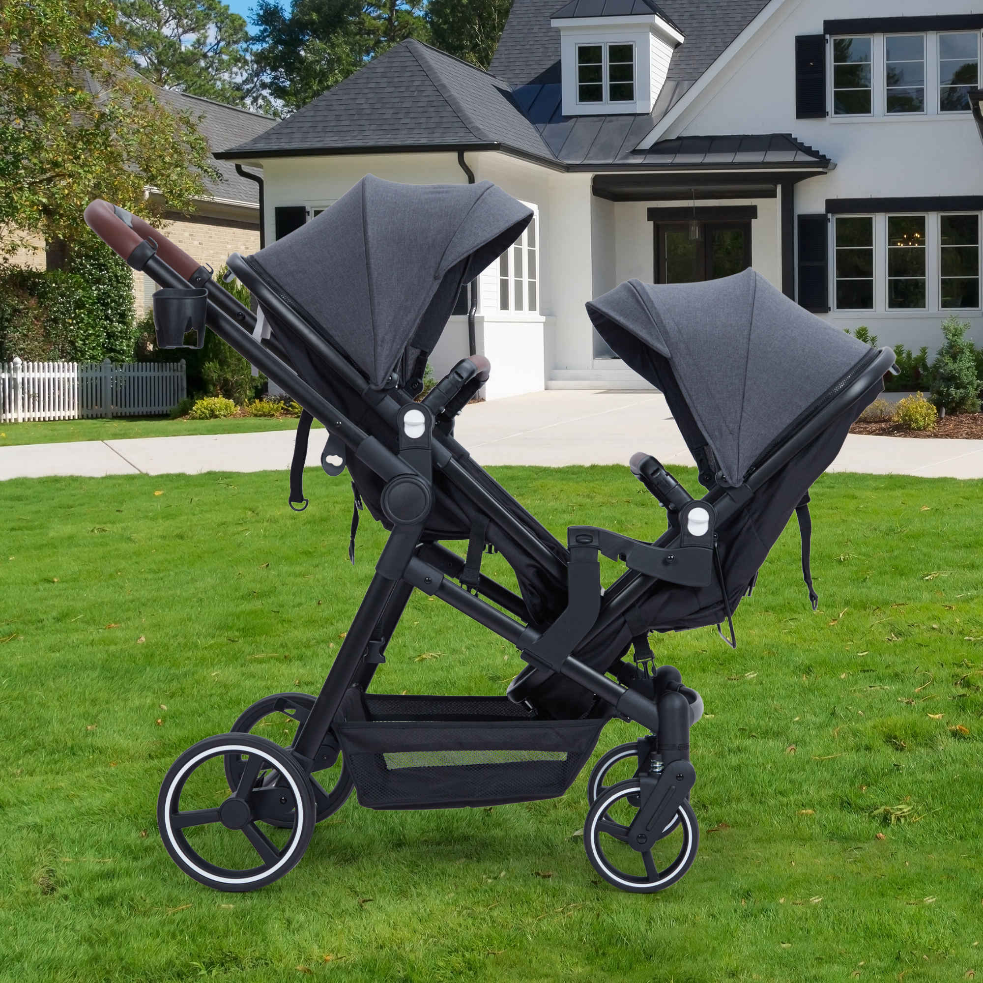 Garvee Foldable Double Baby Stroller in Multi-Position Reversible Desi