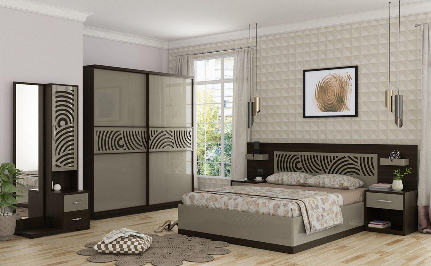 Wood Bed Design in Pakistan | Antique Golden Luxury Bedroom Set, image size:1400x866