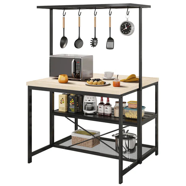 foldable service cart, kitchen bakers rack, baker rack with power outlet, large kitchen island, kitchen storage island, Garvee kitchen furniture