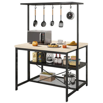 foldable service cart, kitchen bakers rack, baker rack with power outlet, large kitchen island, kitchen storage island, Garvee kitchen furniture