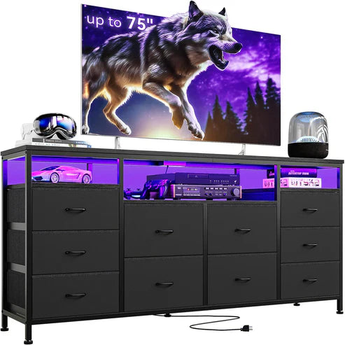 10-drawer TV stand, industrial TV stand, rolling TV stand with outlet, farmhouse TV stand, Garvee media consoles