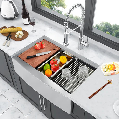 farmhouse sink, stainless steel kitchen sink, kitchen faucet, bathroom faucet, modern pull-out faucet, Garvee fixtures