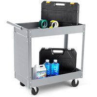 Garvee 2 Tier Rolling Tool Cart, 330 Lbs Metal Heavy Duty Utility Cart On Wheels, 2 Shelf Steel Utility Cart, Tool Storage Organizer for Mechanic, Garage, Workshop, Warehouse & Repair Shop