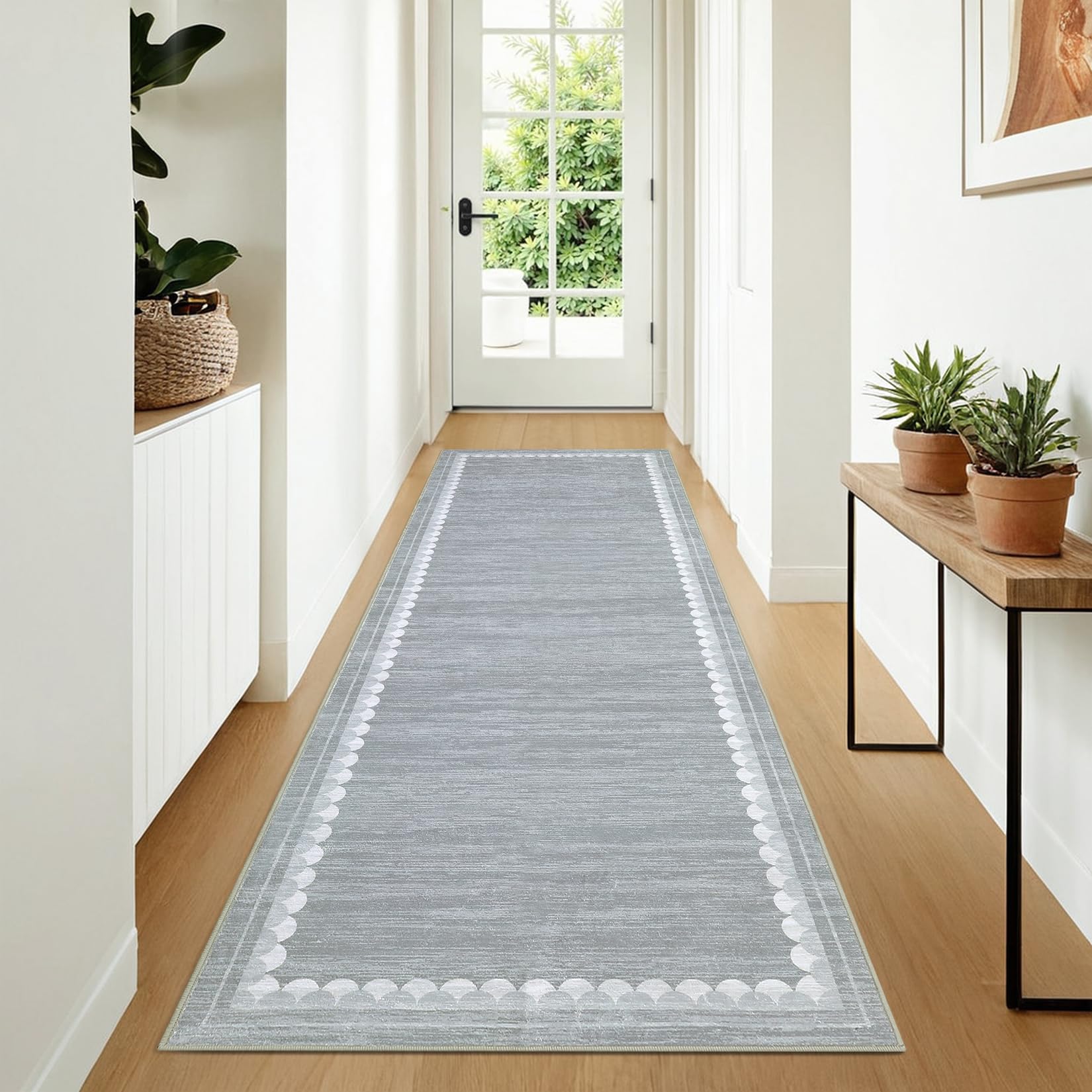 Garvee Hallway Runner Rug 2x6 Non Slip Washable Kitchen Mats for Floor, Low Pile Modern Area Rug, Stain Resistant Contemporary Border Soft Carpet for Laundry, Bedroom, Bathroom, Grey