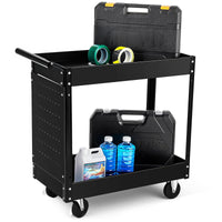 Garvee 2 Tier Rolling Tool Cart,330 Lbs Metal Heavy Duty Utility Cart On Wheels,2 Shelf Steel Utility Cart, Tool Storage Organizer for Mechanic, Garage, Workshop, Warehouse & Repair Shop