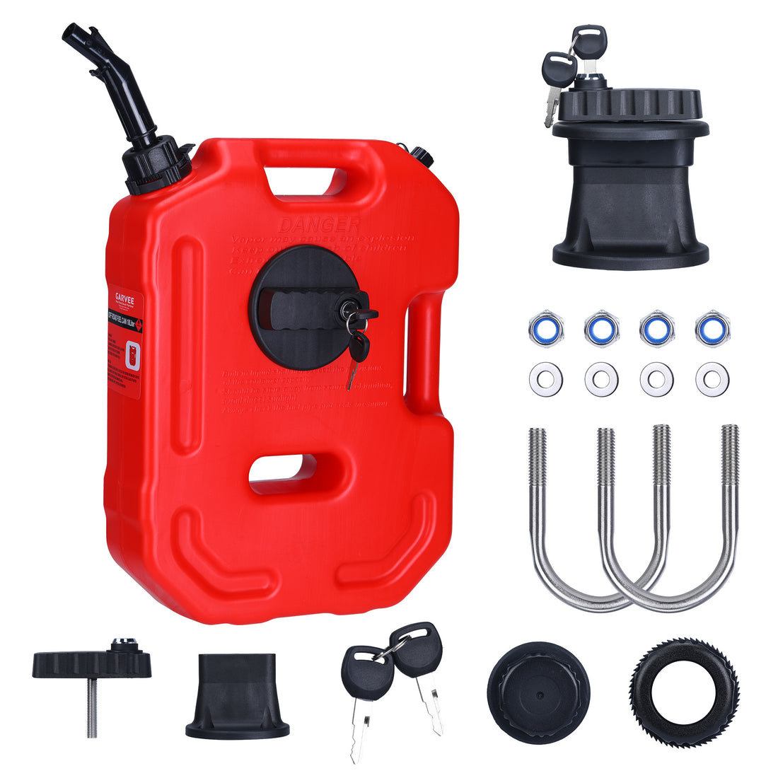 Garvee Secure 10L Portable Gas Can with Locking Mounting Bracket – Heavy-Duty HDPE Fuel Tank for Car, Motorcycle, SUV, ATV, UTV – Key Lock, U-Bolt for 1" Tube – US Market, 2 Gallon Capacity, Lockable