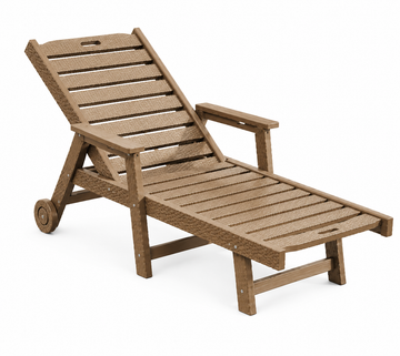 Garvee Heavy Duty HDPE Outdoor Chaise Lounge Chair, 5 Position Adjustable Patio Recliner with Wheels and Cup Holder, Brown