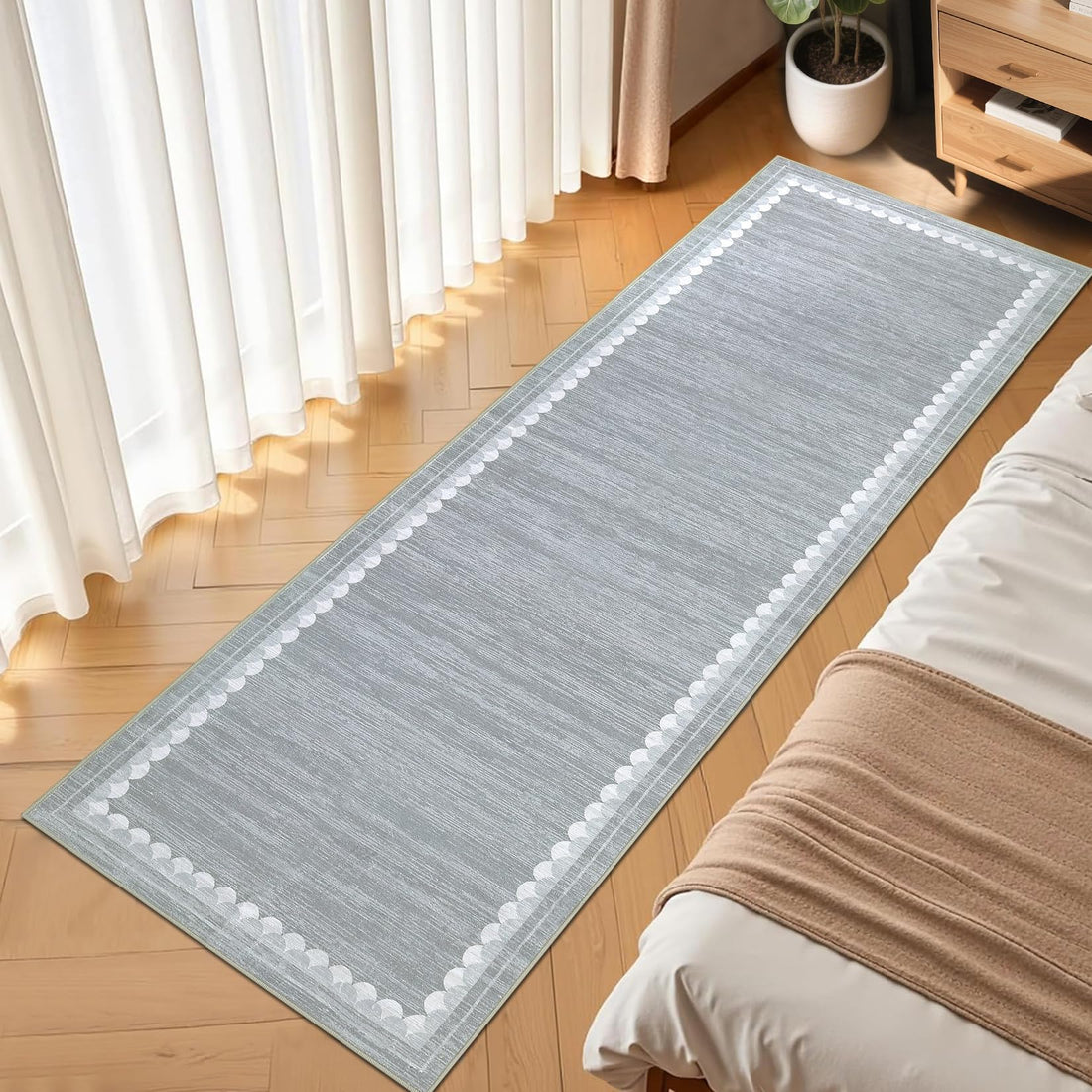 Garvee Hallway Runner Rug 2x6 Non Slip Washable Kitchen Mats for Floor, Low Pile Modern Area Rug, Stain Resistant Contemporary Border Soft Carpet for Laundry, Bedroom, Bathroom, Grey