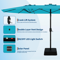 Garvee 15' Solar-Powered Patio Umbrella with 36 LED Lights, Double-Sided Design & Cross Base for Poolside, Deck, Backyard, Turquois