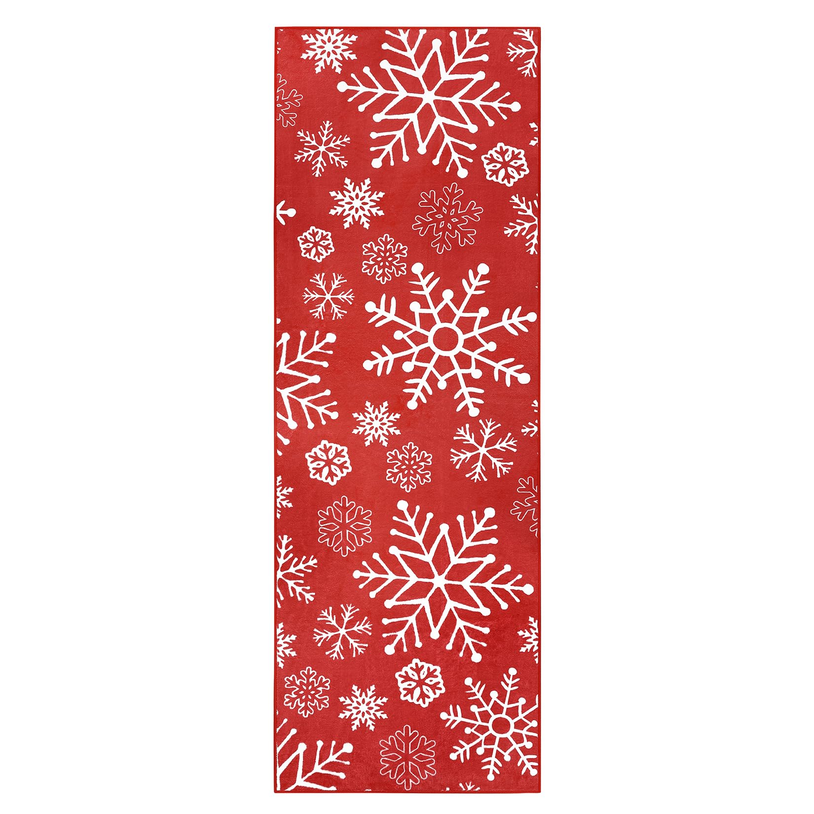 Garvee Christmas Runner Rug 2x6 Hallway Runner Rug Red Snowflakes Xmas Runner Washable Kitchen Rug Non Slip Bath Mat Holiday Decor Modern Soft Stain Resistant Carpet for Bedroom Laundry 2'x6' Red