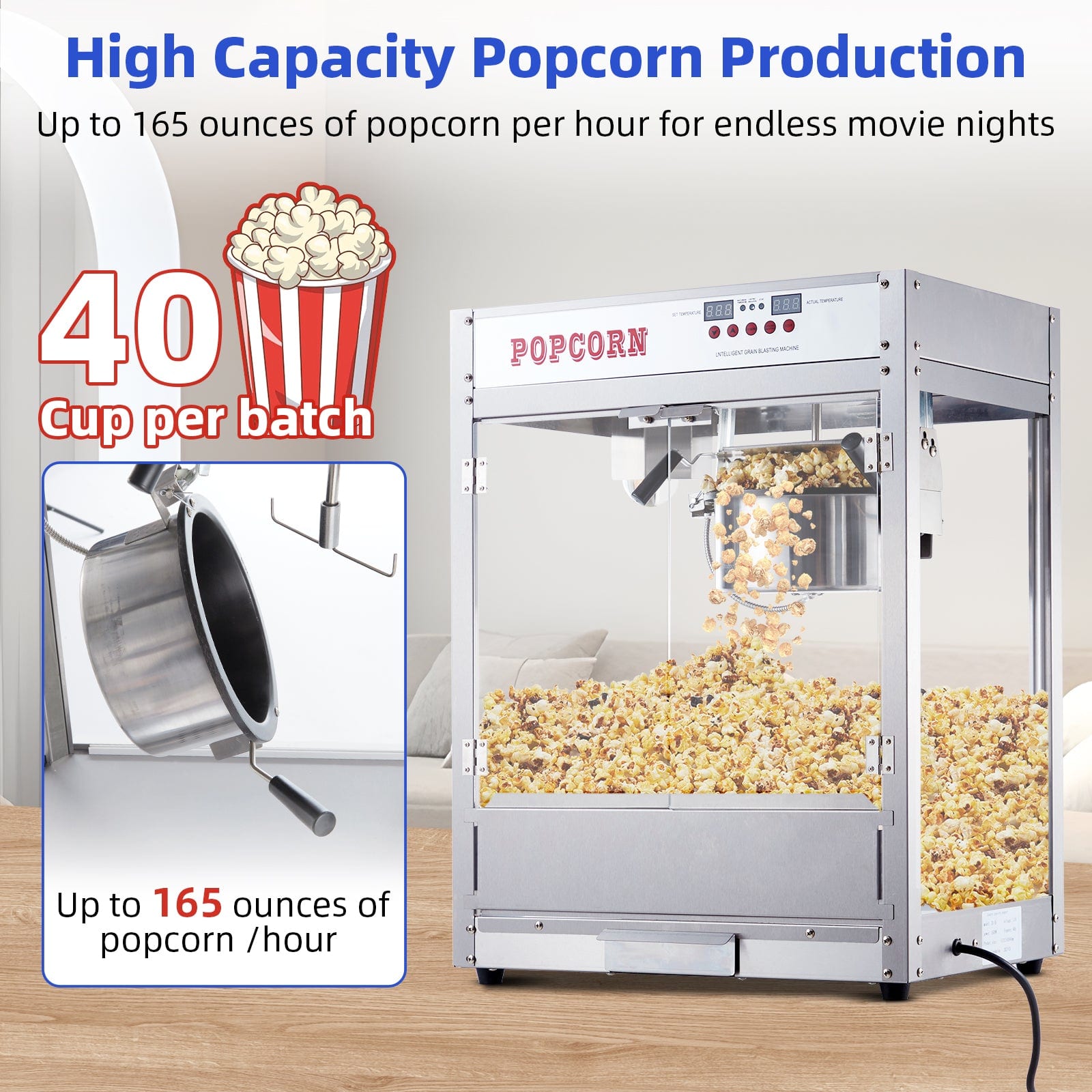 Tabletop 8 Oz Popcorn Maker, Digital, Easy Clean & Warm Feature - GARVEE