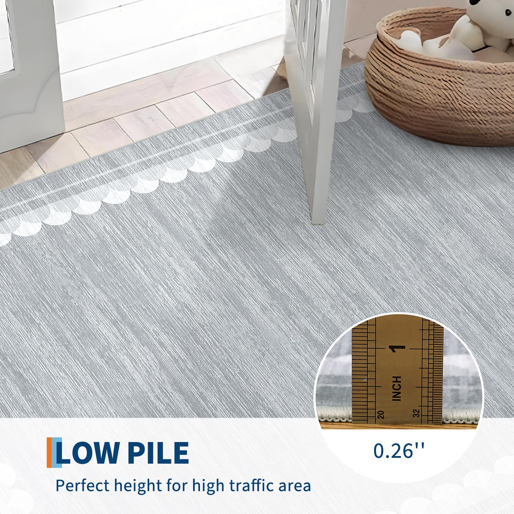 Garvee Hallway Runner Rug 2x6 Non Slip Washable Kitchen Mats for Floor, Low Pile Modern Area Rug, Stain Resistant Contemporary Border Soft Carpet for Laundry, Bedroom, Bathroom, Grey