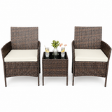 Garvee 3 Pieces Outdoor Patio Furniture Sets, Rattan Patio Table and Chairs Set with Soft Cushion and Brown Table, Outdoor Furniture for Garden, Backyard, Porch, Poolside - Brown /  Beige