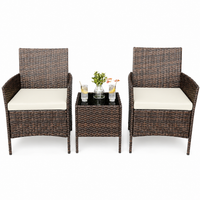 Garvee 3 Pieces Outdoor Patio Furniture Sets, Rattan Patio Table and Chairs Set with Soft Cushion and Brown Table, Outdoor Furniture for Garden, Backyard, Porch, Poolside