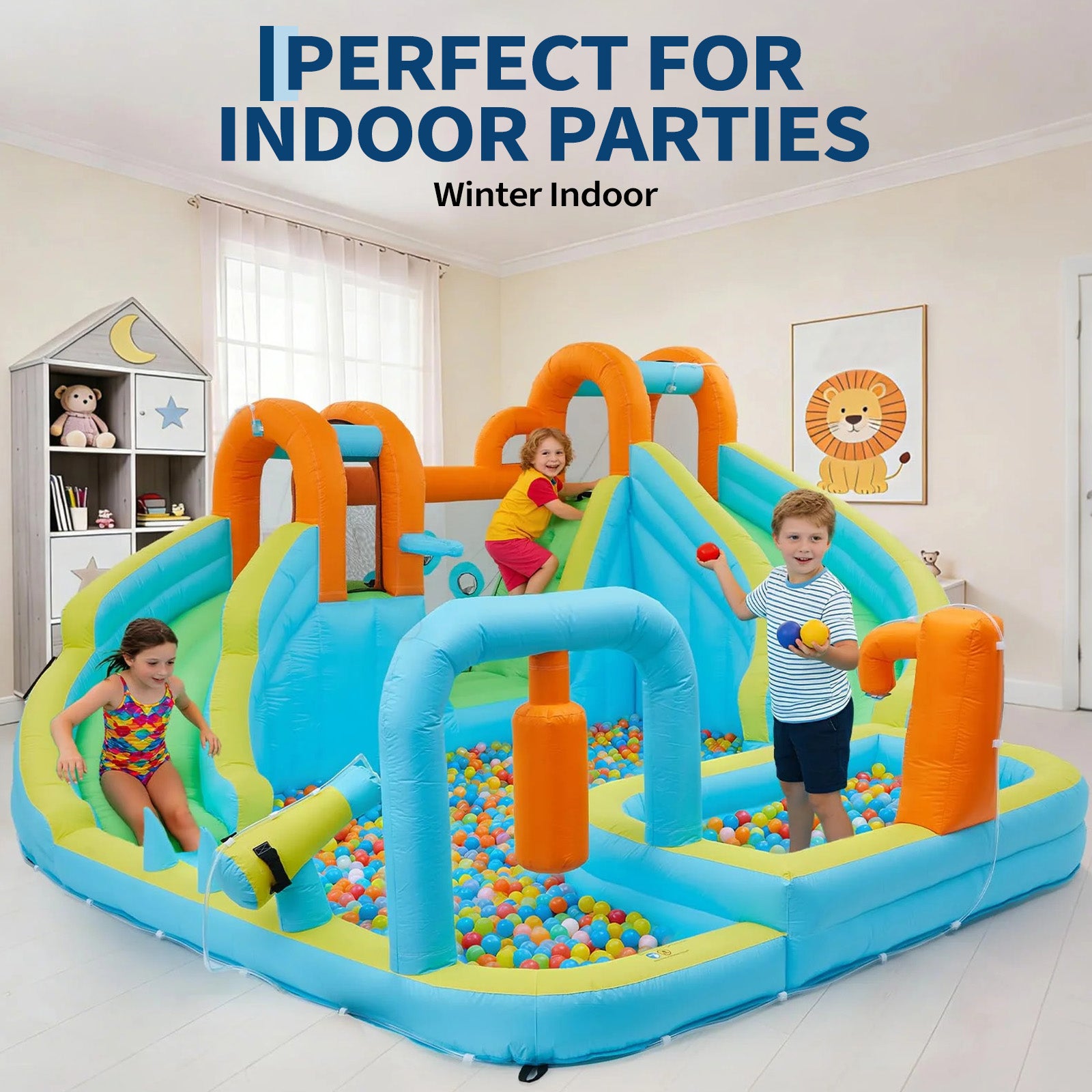 Garvee 10-in-1 Inflatable Bounce House for Kids – Jumping Castle Playset with Slide & 350W Blower – Indoor Outdoor Fun, Backyard or Commercial Use – Blue – US Standard