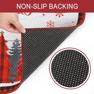 Garvee Merry Christmas Decorative Doormat 17x29 Non-Slip Low-Profile Buffalo Plaid Welcome Mat for Indoor Outdoor Entrance Doormat Xmas Winter Welcome Door Mat