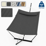 Garvee 2-Person Double Hammock with 12' Heavy-Duty Steel Stand, 450 lbs Capacity, Pillow & Balance Rope for Backyard, Dark Gray - Dark Gray