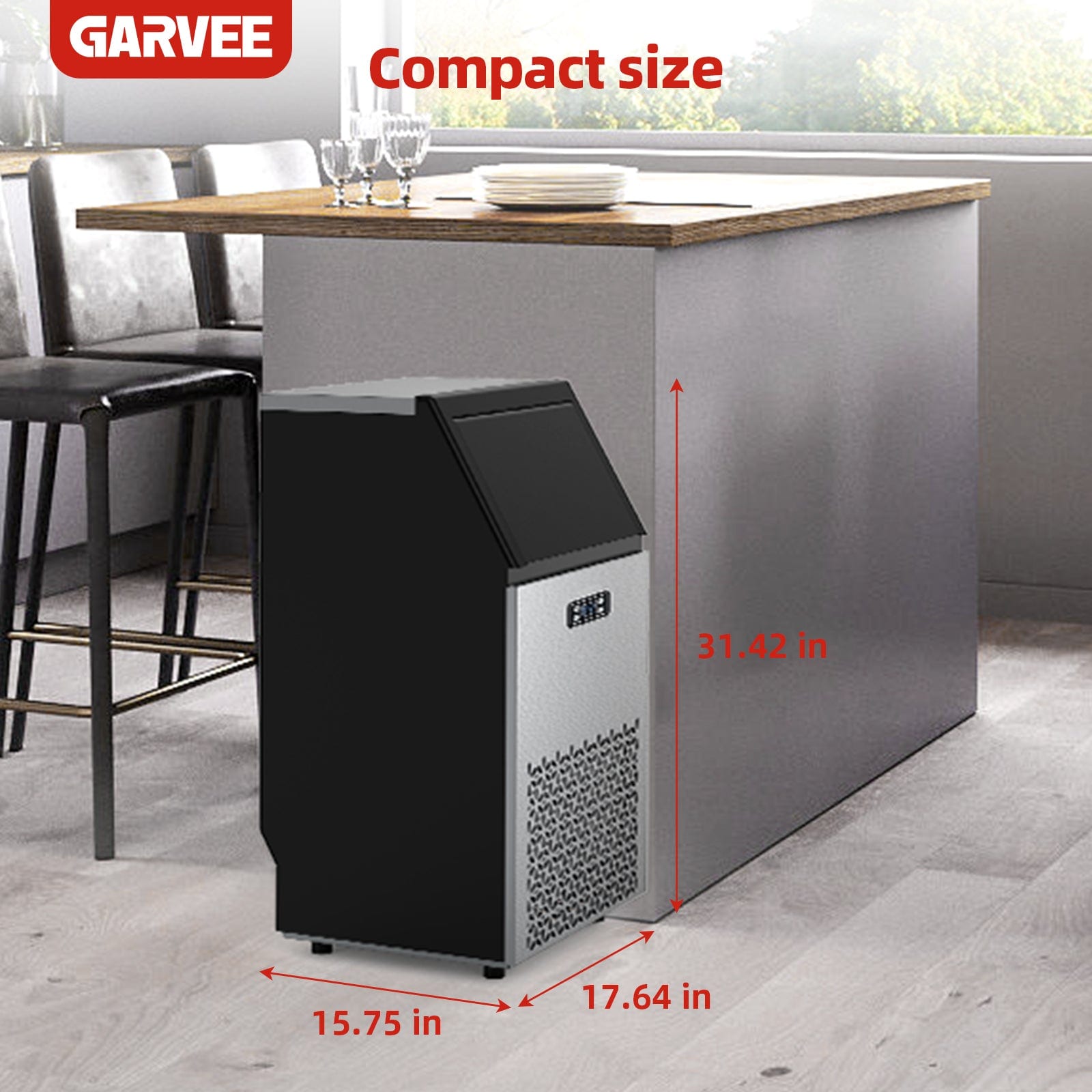 GARVEE 150lbs/24H Commercial Ice Machine 33lbs Storage Capacity Ice Maker 66 Ice Cubes in 5-15 Minutes Adjustable Ice Thickness Energy Saving
